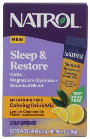 NATROL: Sleep and Restore Melatonin Free Calming Drink Mix Lemon Chamomile 10 packets, 0.9 oz