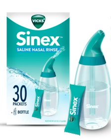 Vicks Sinex Saline Nasal Rinse + Packets, Nasal Decongestant for Sinus Relief, 30 Count