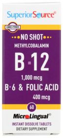 SUPERIOR SOURCE: No Shot Methlycobalamin B12 B6 Folic Acid, 60 tb